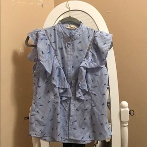 Blue umbrella print blouse